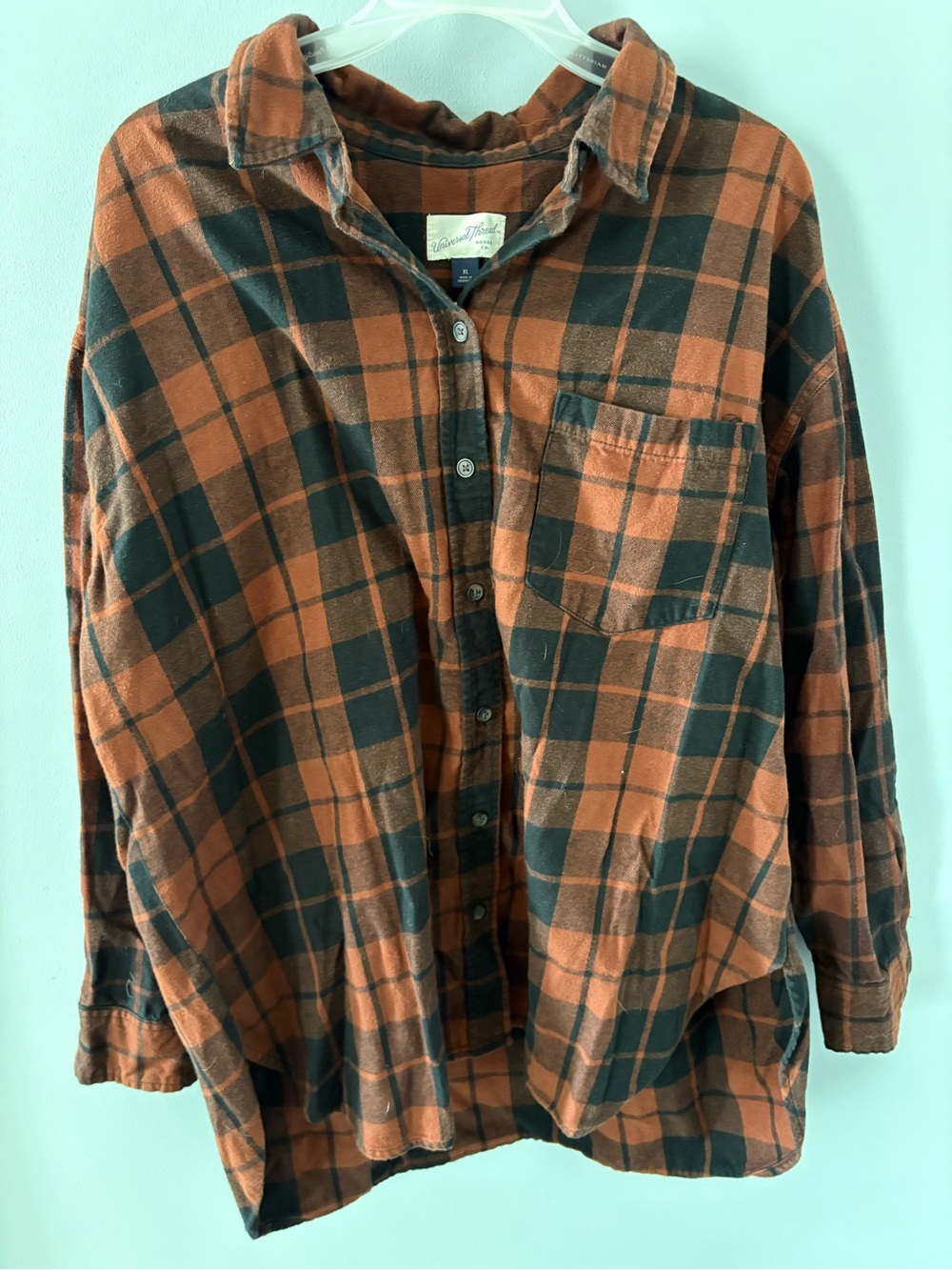 Universal Thread Orange and Black Plaid Button-Down Shirt